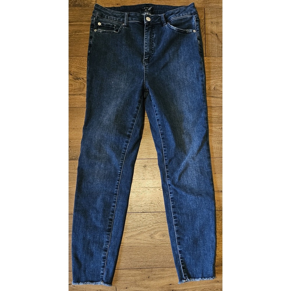 1. STATE SKINNY HIGH RISE Med. Wash Distress Raw Hems Skinny Jeans Sz 29
